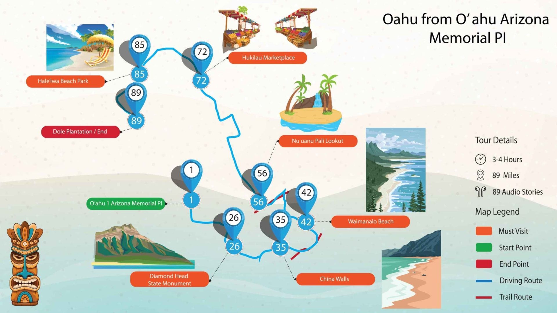 oahu grand circle island tour map